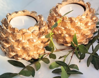 Gold Pinecone Tea Light Holder: Cozy Home Decor, Small Gift Ideas, Wedding, Teacher appreciation gift