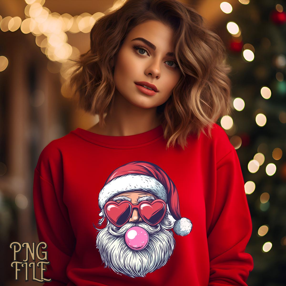 バブルガムを吹くレトロなサンタ PNG、クリスマスサンタ PNG