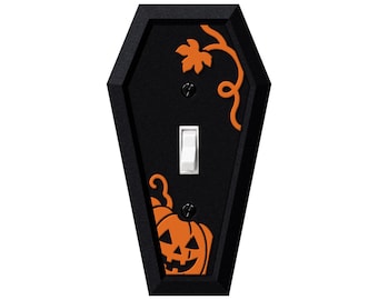 Pumpkin Light Switch Cover, Black Coffin Halloween Switch Plate, Orange Pumpkin Outlet Cover, Spooky Fall Decor, Toggle Rocker Duplex Plate