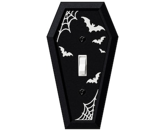 Coffin Light Switch Cover with Bats, Matte Black Gothic Halloween Switch Plate