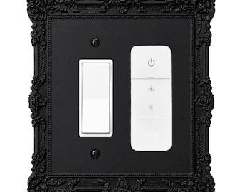 Gothic Light Switch Cover, Black Floral Victorian Switch Plate with Remote Holder, Fits Philips Hue Dimmer Switch