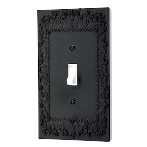 Victorian Style Light Switch & Outlet Cover Plate – Ornate Black Decorative Wall Plate – Includes Matching Screws