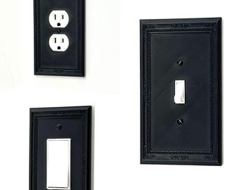 Victorian #8 Black Gothic Wall Plate Cover Set – Decorative Toggle, Rocker & Duplex Light Switch Covers for Home Decor