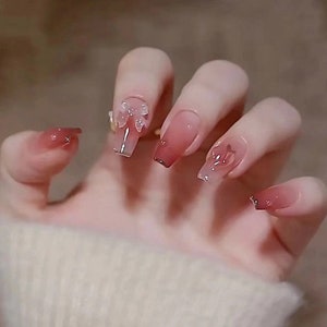 Light Change Butterfly Press on False Nails | 24 Pcs False Nails for Women | Cute Nail Stickers | Press on Nails Long | Goth Press on Nails