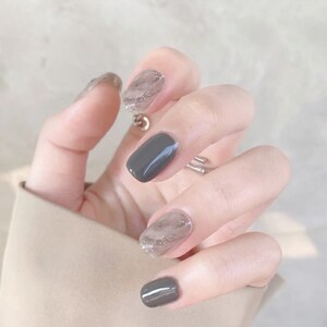 Light Gray Smudge False Nails | Press on Nails 24 Pics | Gift for Her | Nail Art Stickers | Nail Wraps for Women |  Long Press on Nails