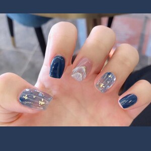 Sea Blue Smudge False Nails | Press on Nails 24 Pics | Nails Press on | Long Press on Nails | Gift for Girlfriend | Glue on Nails
