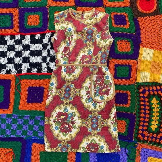 Vintage 1940s Tapestry Dress, Mini Dress, A-Line … - image 1