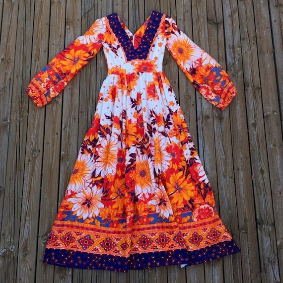 Vintage 1960s Gown, Sun Goddess Gown, Full Length… - image 1