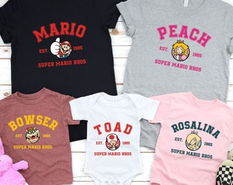 Super Mario Character Shirt Nintendo Shirt Bowser Mario Luigi Princess Peach Yoshi Toad Mushroom Boswer Jr. Family Shirt Gamer Shirt
