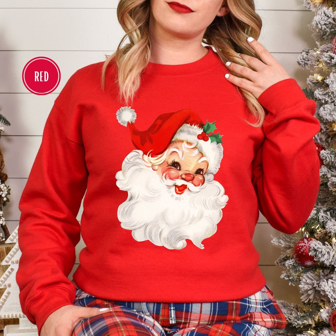 Retro Santa Shirt, Christmas Sweatshirt, Women Christmas Santa Shirts