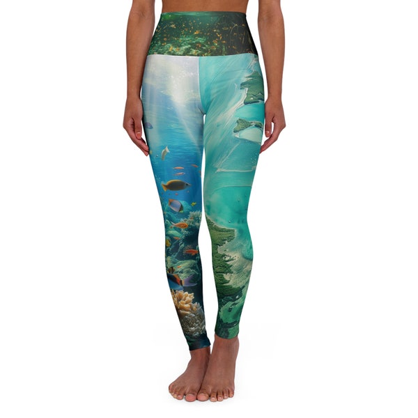 Florida Keys Womens Yoga Pants - Island & Coral Reef Tropical Fish Mangrove High-Waisted Stretchy Leggings for Yoga Workout pants for women