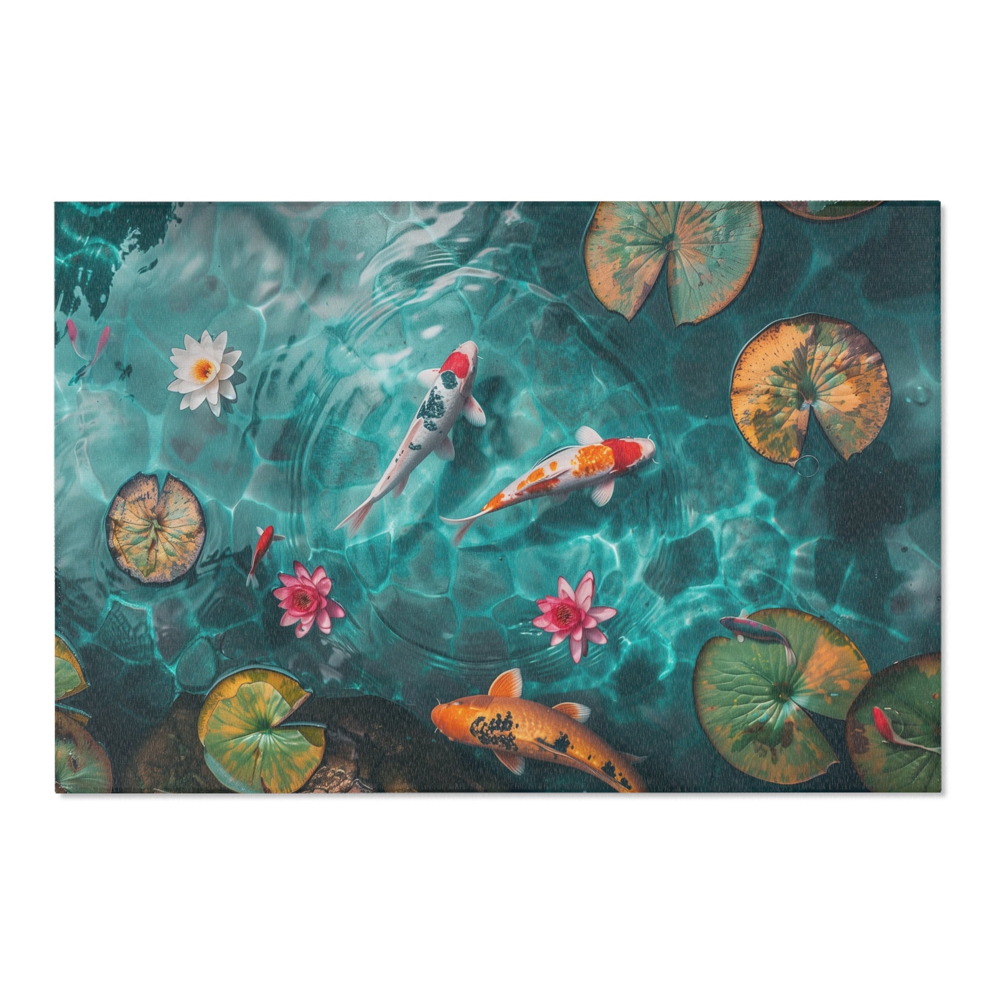 Koi Pond Lily Pad Lotus Water Area Rug, Colorful Doormat or Bathmat ...