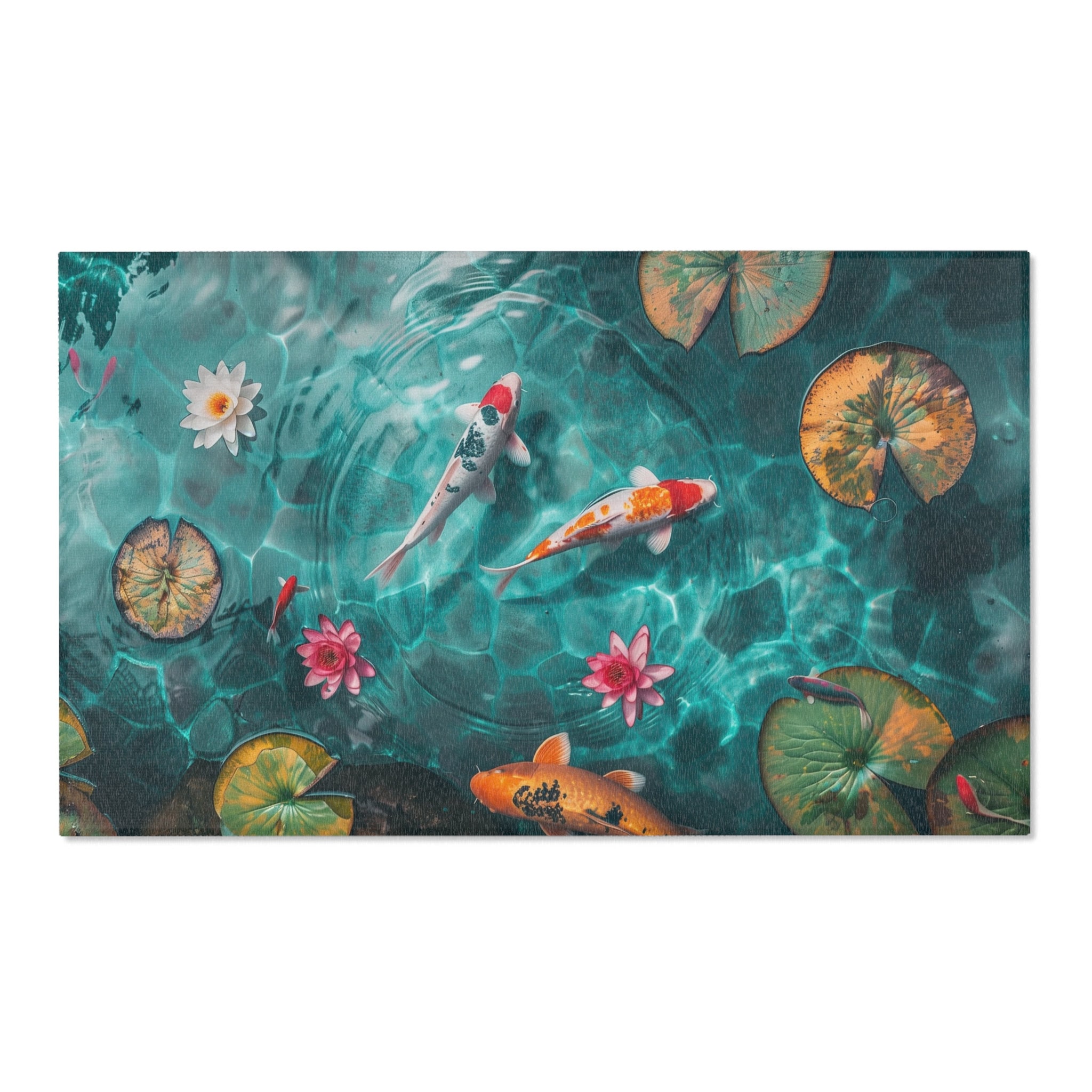 Koi Pond Lily Pad Lotus Water Area Rug, Colorful Doormat or Bathmat ...