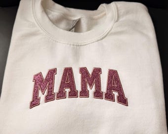 Glitter Mama Embroidered Crewneck Sweatshirt, Applique Mom Apparel