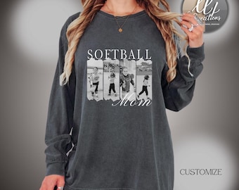 Custom Softball Mom Shirt with Photos | Personalized Baseball Mom Shirt | Photo Collage Sports Mom Shirt | Custom Mom Game Day Shirt | Softb