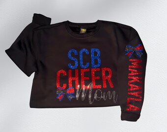 Personalized Cheer Mom Rhinestone Sweatshirt – Glitter Team Name
