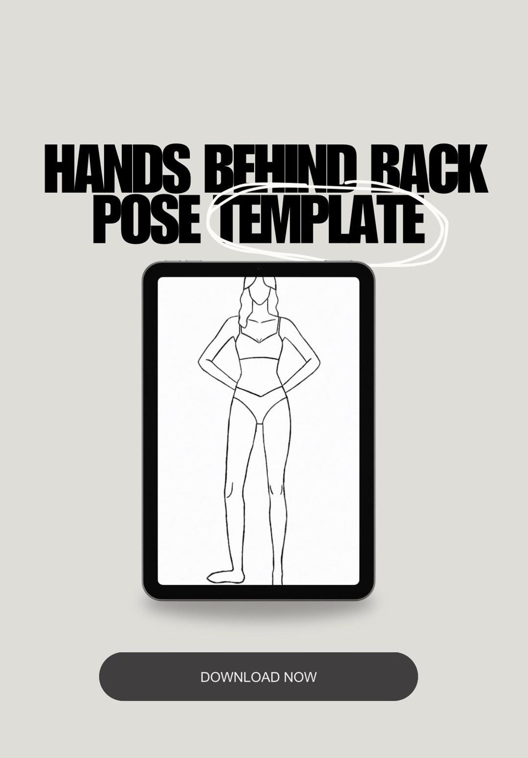 Hands Behind Back Pose Fashion Croquis Template: Woman Figure (digital