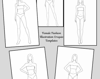 5 diversi modelli di pose di croquis di moda: figure femminili (download digitale)