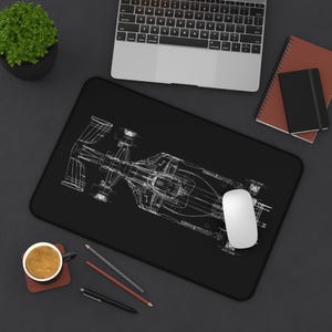 Alfombrilla de escritorio con diseño de coche de carreras de Fórmula 1 | Alfombrilla de ratón con esquema de carreras