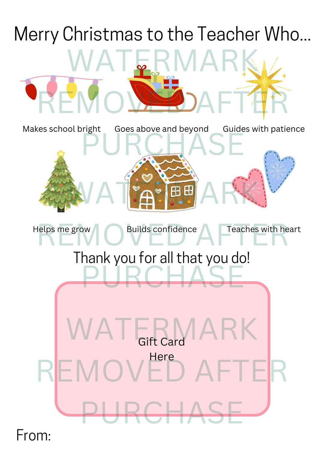 Printable Teacher Holiday Gift Card Holder Festive and Thoughtful - Etsy