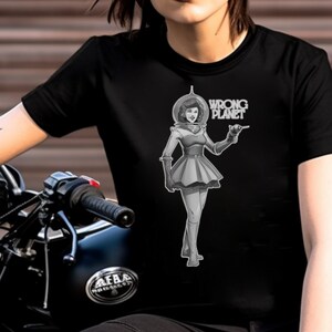 Wrong Planet Tee/Astro Girl/Space Gun/Comic Book Style/Inspired by 1950&#39;s Vintage Comic/Pinup Art/Retro Tee