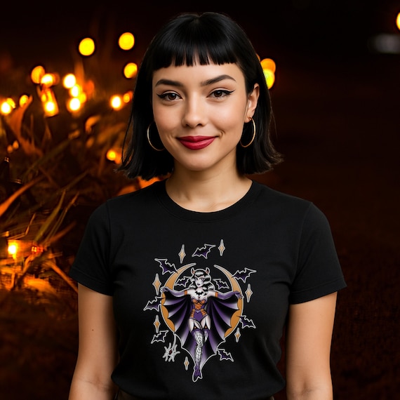 Burlesque Bat, T-Shirt; A Spooky Pin-Up Illustration