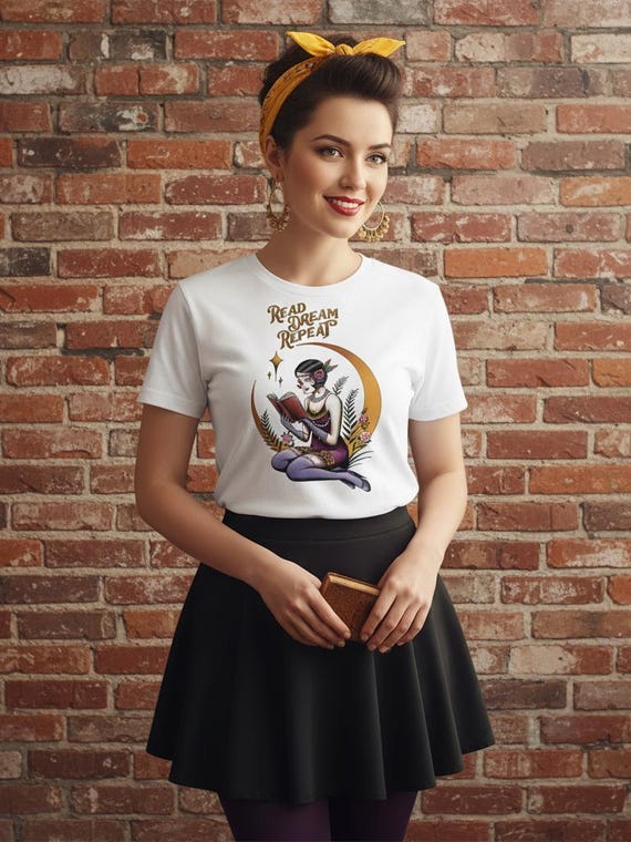 Read Dream Repeat Tee: Flapper Tattoo Art, Book Lover Shirt