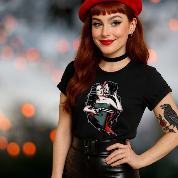 Dancing with the Reaper, T-Shirt; a Traditional Tattoo Illustration