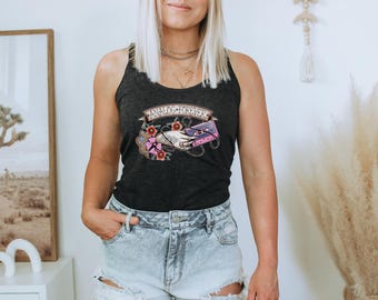 Analoge Forever racerback-tanktop: vervaagde look, onafgewerkte naden