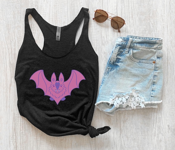Pastel Goth Bat Racerback Tank Top: Raw Edge Seams