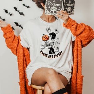 Gothic Witch Pin-Up Tee | Retro Halloween Tattoo Art Shirt | Rockabilly Spooky Fashion
