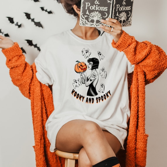 Gothic Witch Pin-Up Tee | Retro Halloween Tattoo Art Shirt | Rockabilly Spooky Fashion