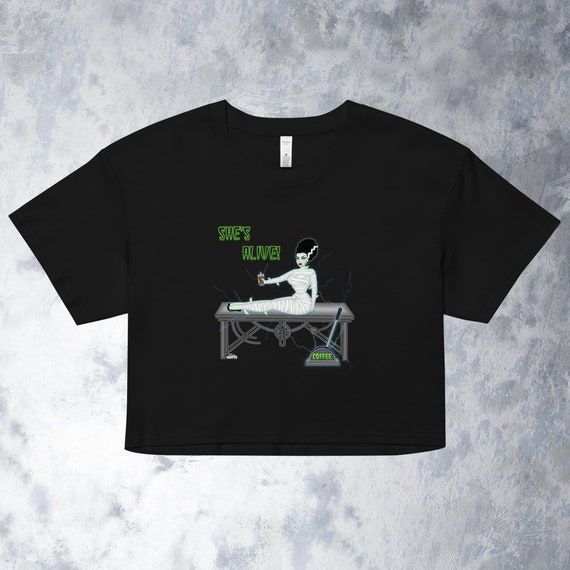 She's Alive: Bride of Frankenstein, Crop Top; A Spooky Illustration