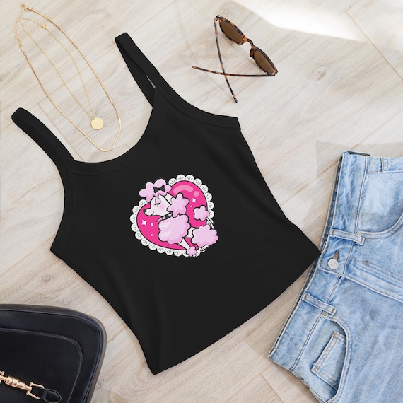 Retro Kawaii Pink Poodle Graphic Tee: Y2K Top | Women’s Micro-Rib Tank Top