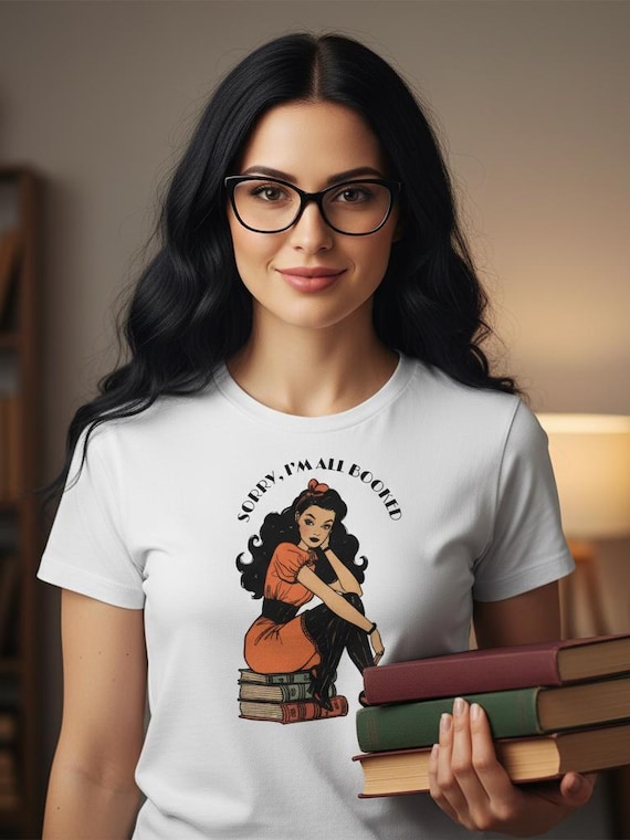 Book Lover Pinup Shirt | All Booked Retro Tee | Vintage Style T-Shirt for Readers | Bookworm Graphic Top