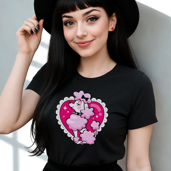 Retro Kawaii Pink Poodle Graphic Tee: Y2K Shirt