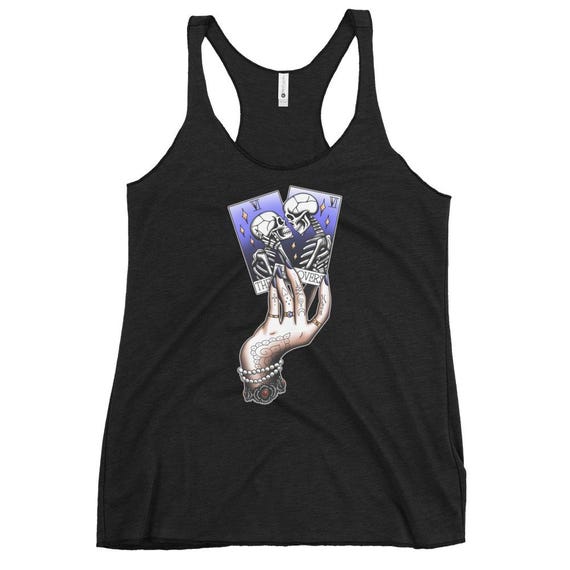 The Lovers Tarot Card Racerback Tank: Tattoo Art, Raw Edge Seams