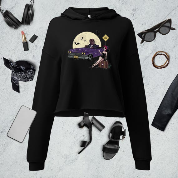 Werewolf and the Pinup, Crop Hoodie; A Spooky Pin-Up Illustration