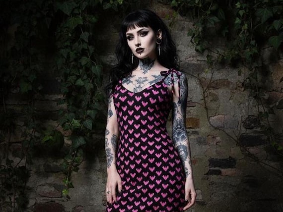 Retro-Inspired Bat Dress | Pink Bats All-Over Print | Spooky Tie Strap Midi Dress for Her