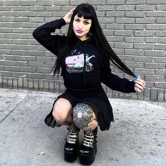 R.I.P. Beauty, Crop Hoodie; A Pastel Goth Illustration