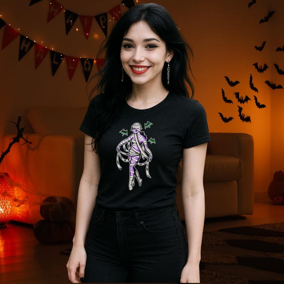 Mummy's Night Out: Purple, T-Shirt; A Spooky Illustration