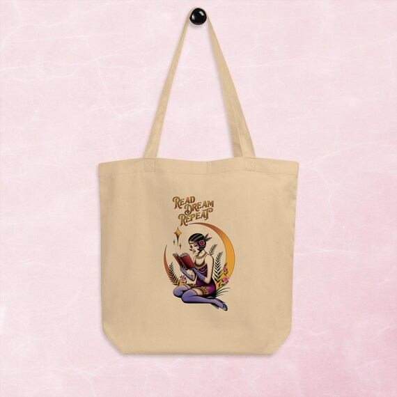 Read, Dream, Repeat Tote | Tattoo Inspired | Flapper | 1920s Bookworm | Gatsby-esque | For Book Lovers | Eco Tote Bag | Econscious EC8000