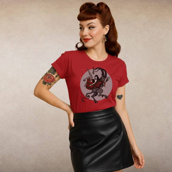 Krampus and the Pinup: Gothmas, T-Shirt; a Dark Festive Illustration
