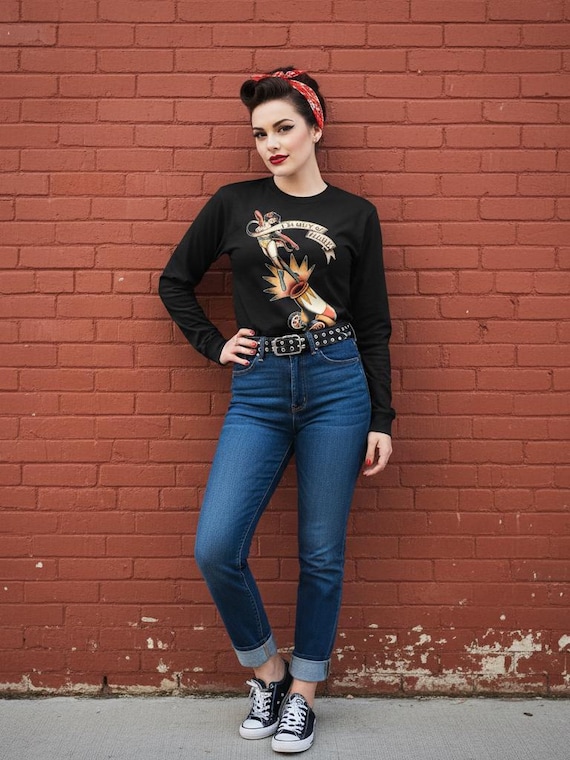 Retro Tattoo Flash Art Shirt | "I'm Out of Here" | Garment-Dyed Long-Sleeve | Circus Cannon, Graphic Top