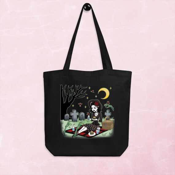 Retro Zombie Noir Tote - Whimsigoth | Gothic Rockabilly | Eco Tote Bag | Econscious EC8000