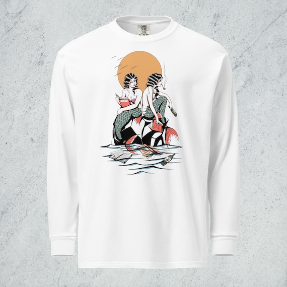 Reading Mermaids | Garment-dyed Heavyweight Long-sleeve Shirt - Comfort Colors