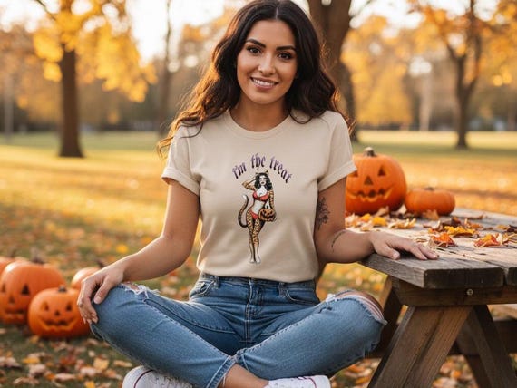 Halloween Pin-Up Tattoo Tee | Retro Rockabilly Treat Shirt | Gothic Vintage Fashion