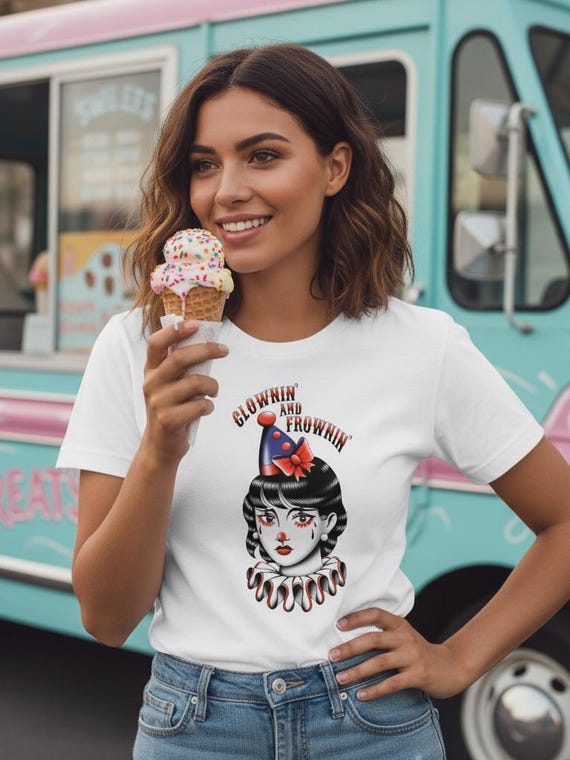 Sad Clown Tattoo Shirt | American Traditional Tee | Crying Clown Top | Retro Rockabilly Graphic T-Shirt