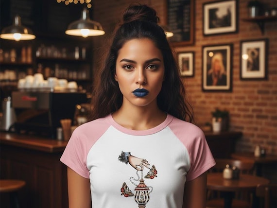 Lantern Light Hand Shirt | Retro Tattoo Flash Raglan, Women's Baby Tee | Bella + Canvas