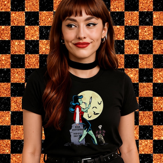 Bella Nightshade: Dead Sexy, T-Shirt; A Spooky Pin-Up Illustration
